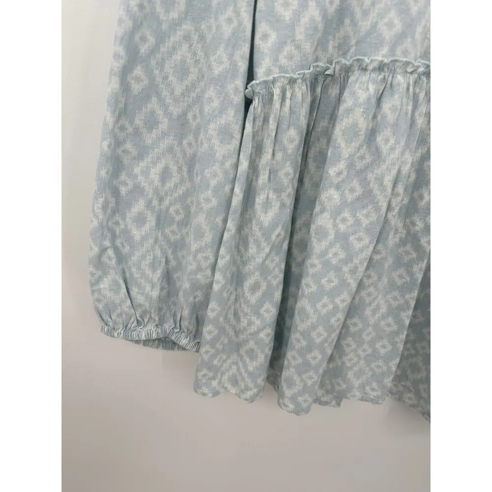 Studio West Apparel Top Women Large Blue White Button Front Boho Peasant Tunic - Image 3