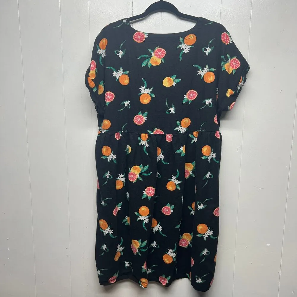 Dip Dress Womens XL Novelty Fruit Print Linen Tropical Beachy Travel Vacation Black - Image 6