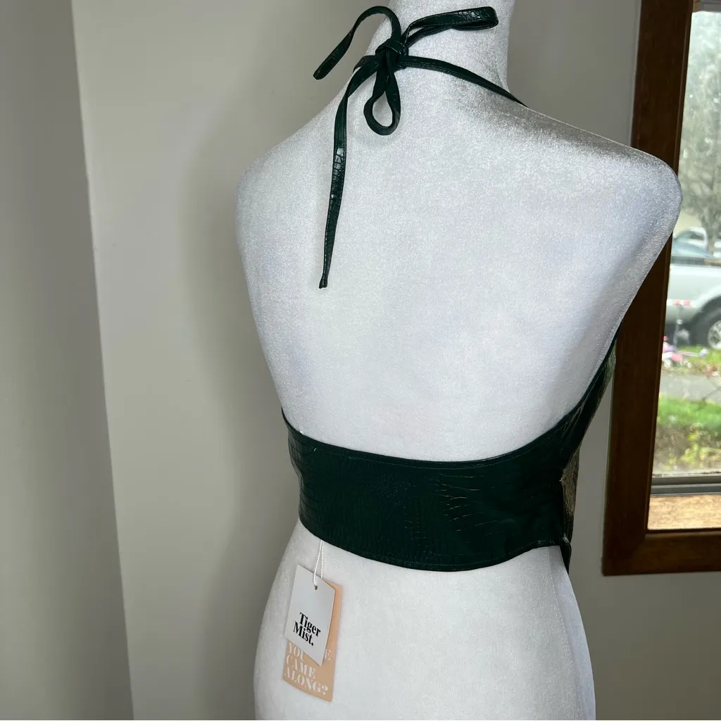 Tiger Mist Dark Green Faux Leather halter top size S NWT - Image 5