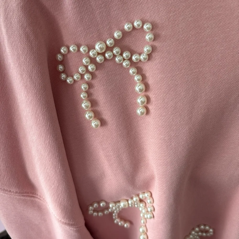Peach Love California Pink and White Crew Neck Sweater - Image 5
