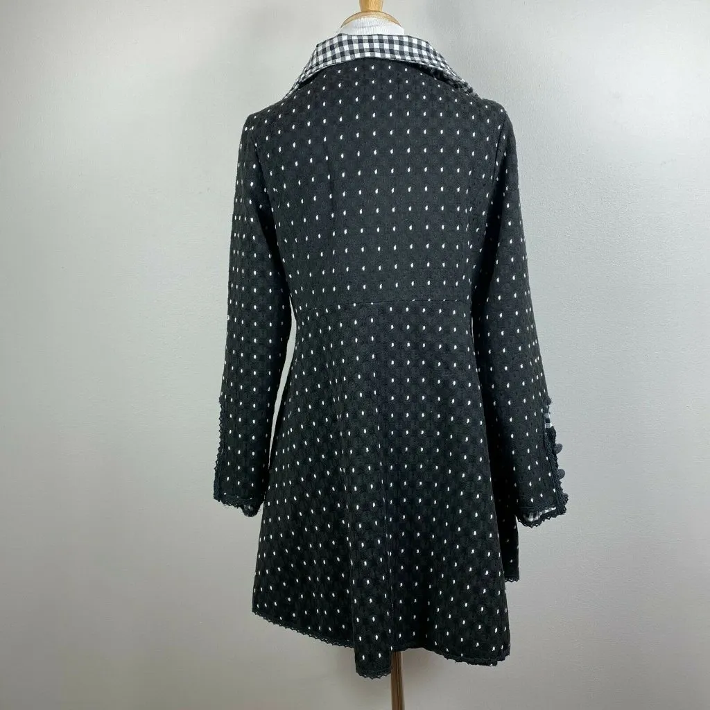 N By Nancy Skirted Coat Jacket M Black White Gingham Mixed Print‎ Lightweight Size M - Image 3