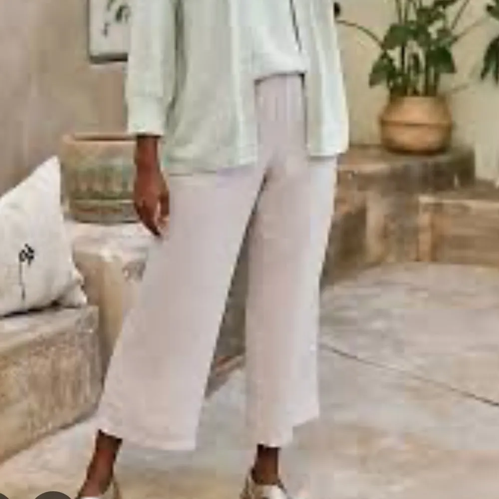 Jill Linen Blend Wide Leg Crops Cream Beachy Pants Trousers Lagenlook Sz MT Tan Size M - Image 3