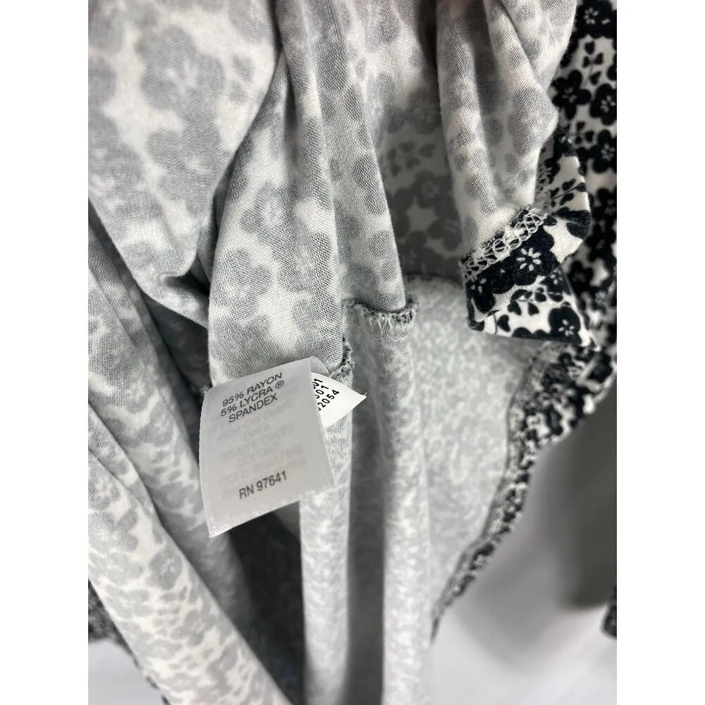 J Jill Wearever Floral Tie Back Long Sleeve Blouse Size Medium Black - Image 5