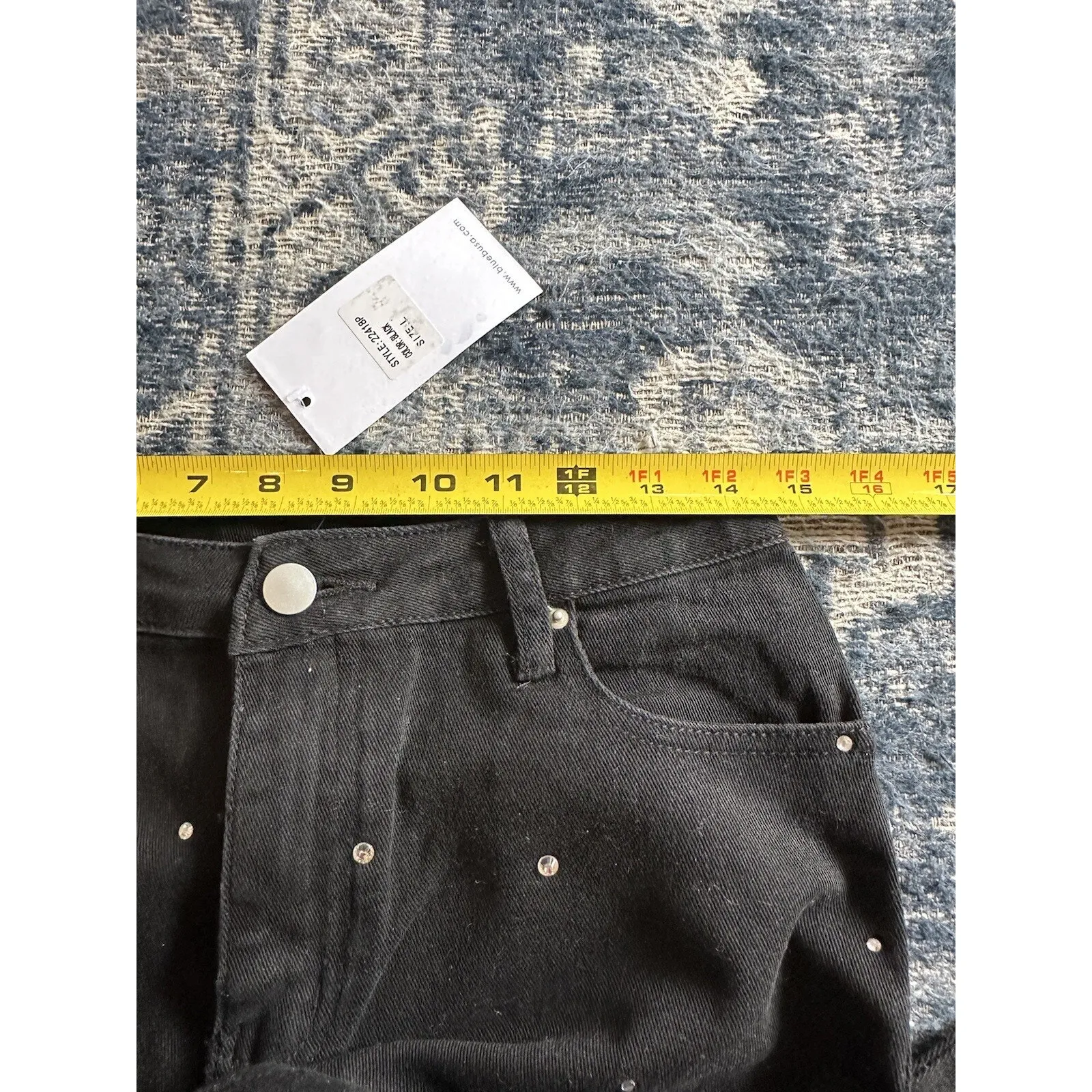 Blue B Collection Black Cropped Jeans Rhinestones Womens Size Large Stretch NEW - Image 10