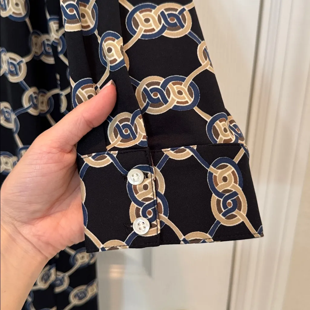 J. McLaughlin Berlin Midi Dress in Black Blue Heraldic Knot Size Small - Image 8