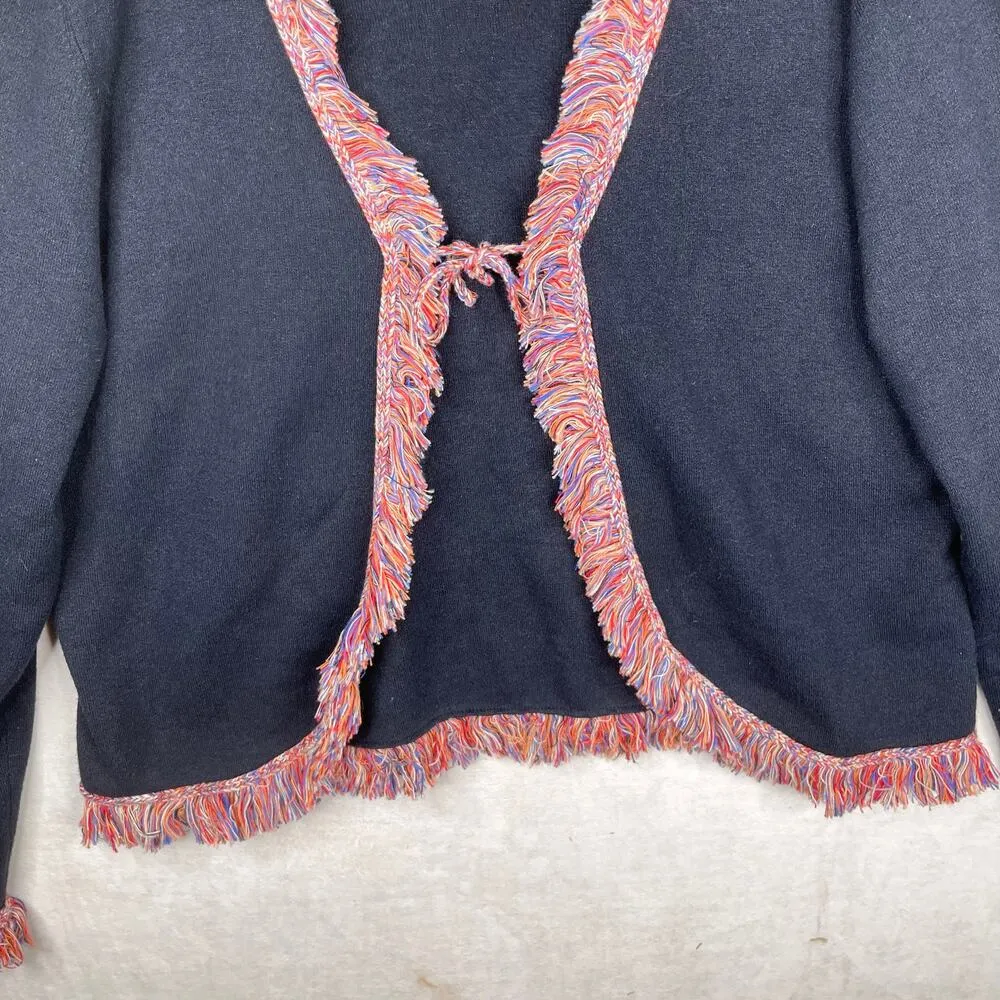 Marisa Christina Black Tie Front With Rainbow Fringe Trim Women's Size Large - Image 5