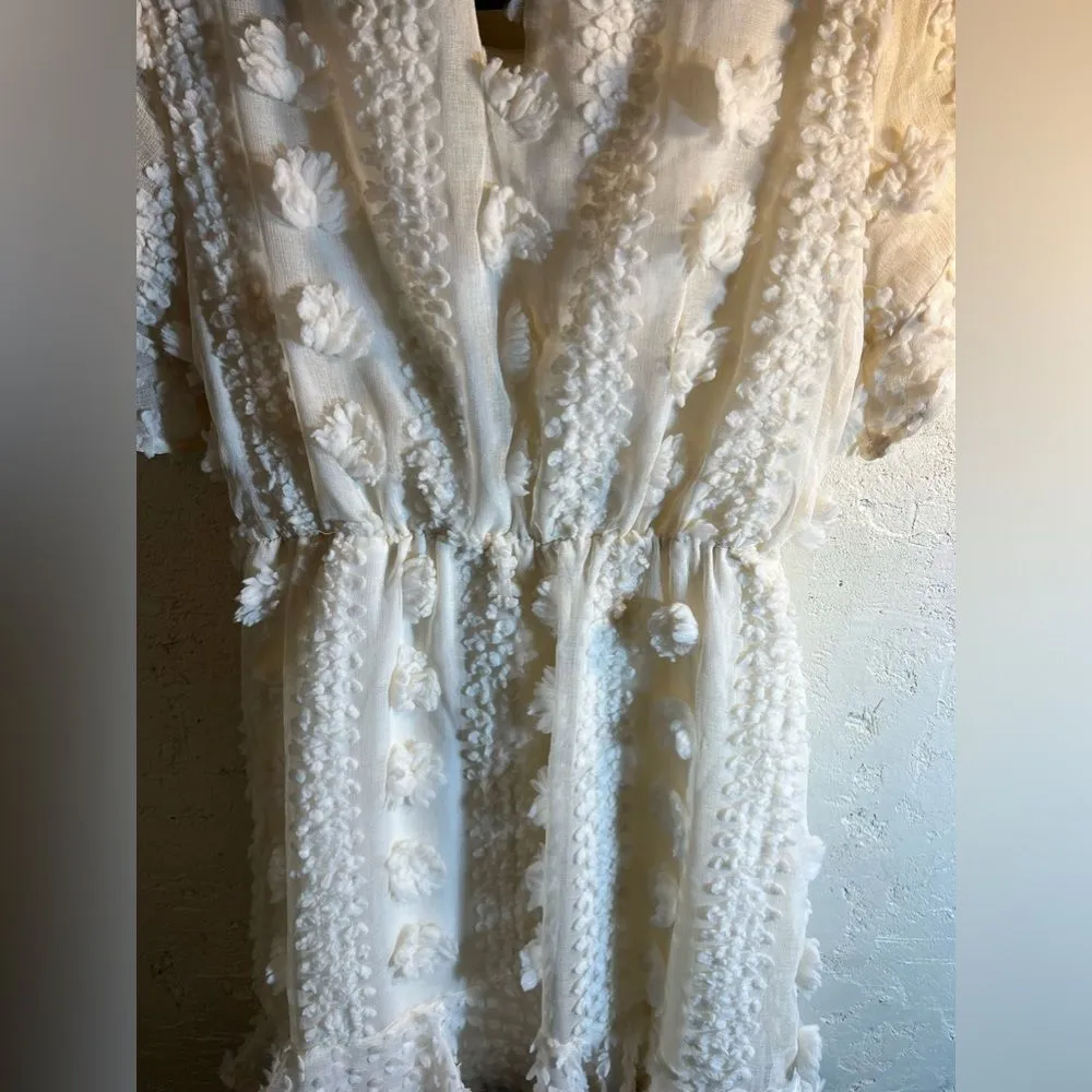 Dress by Vernacular, mini to knee, ivory cream with gorgeous floral poofs Medium - Image 13