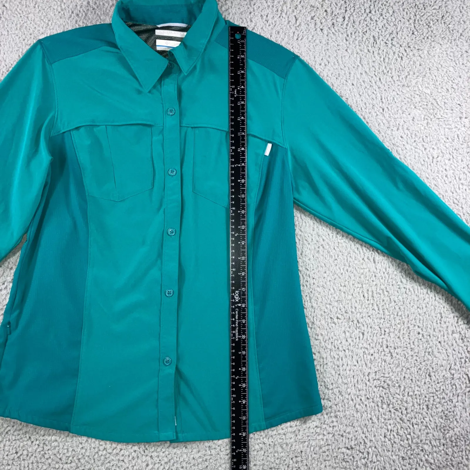 Columbia Omni Shade Button Up Shirt Women Large Teal Roll Tab Sleeve Outdoor - Image 3