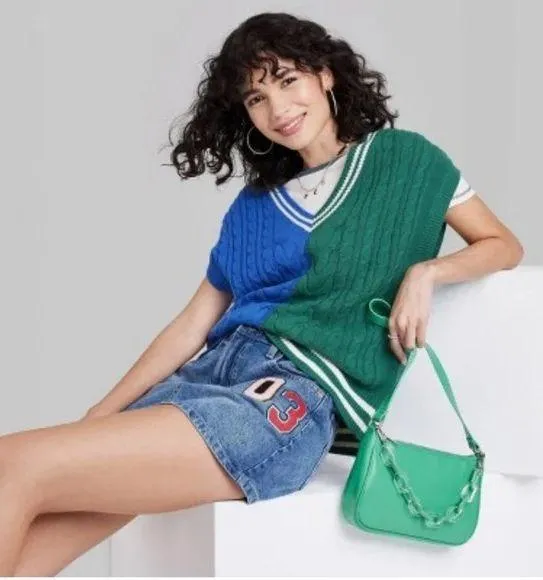 Oversized Color block Cable Knit Sweater Vest - Image 2