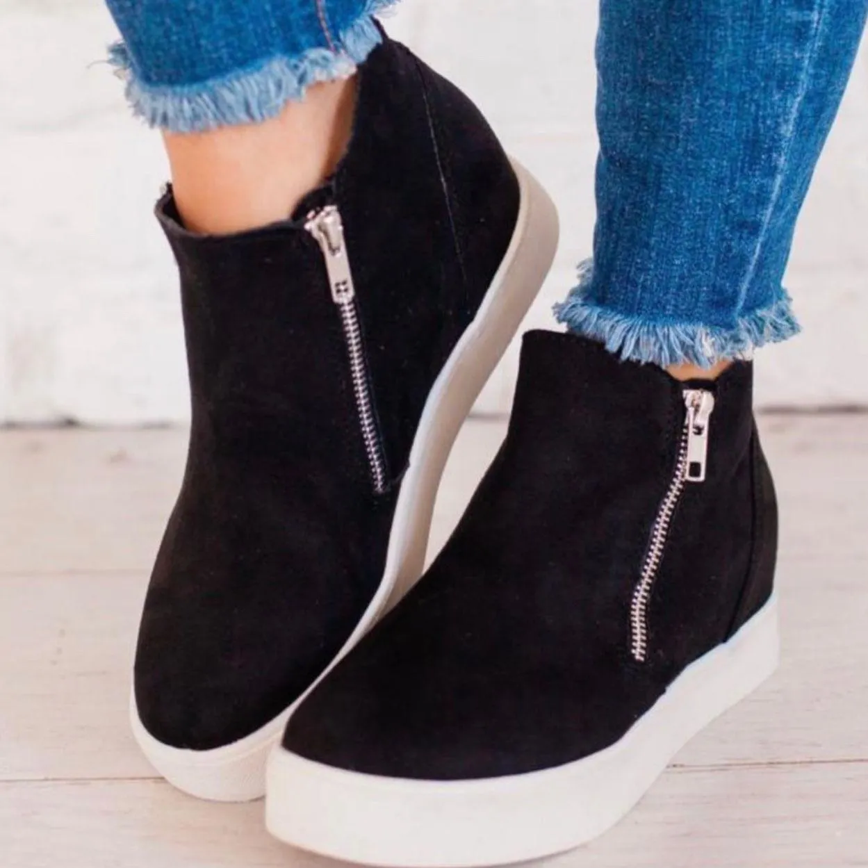 Black Micro Suede Hidden Wedge Sneaker Size 10 - Image 4
