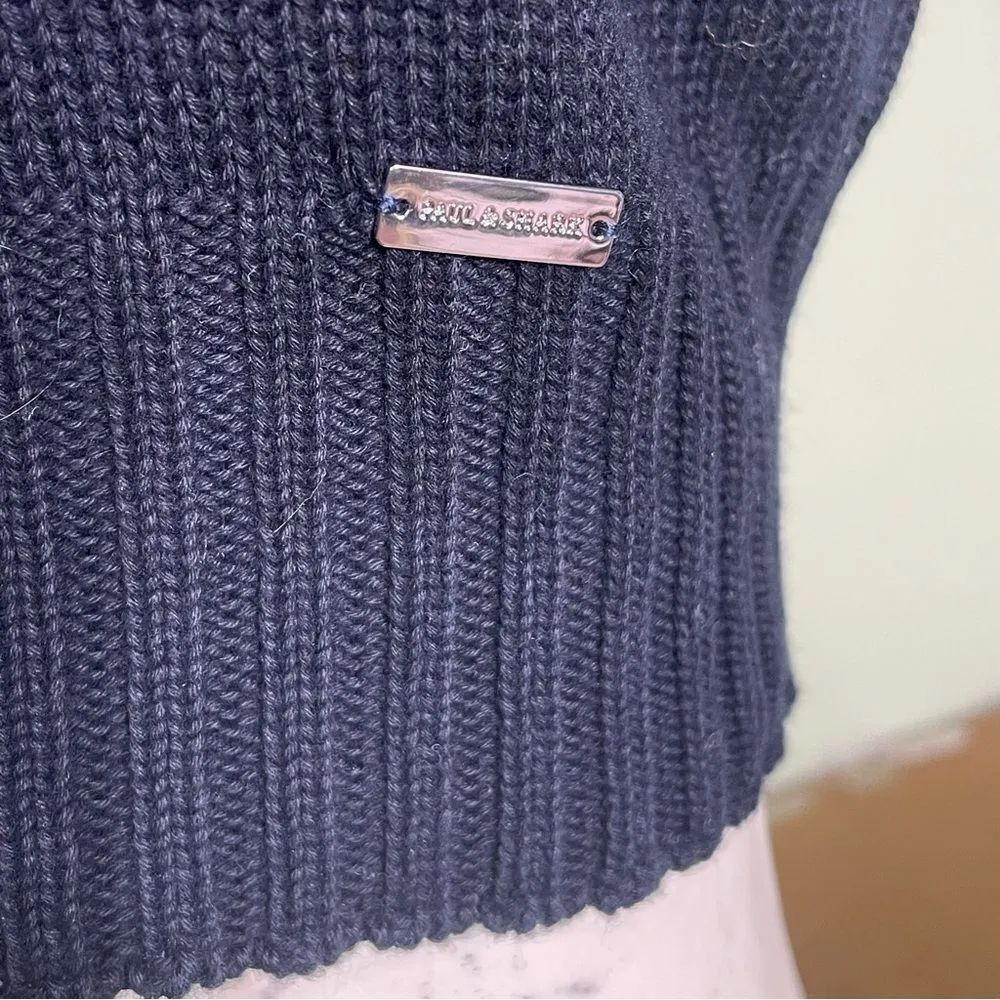 Paul & Shark Yachting Navy Pima‎ Cotton V Neck Short Sleeve Sweater Top Large Blue - Image 3