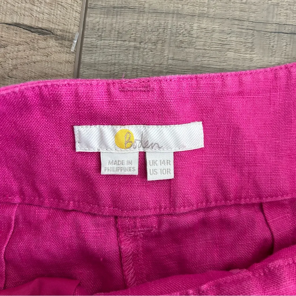 Boden Wide Leg Palazzo Double Button High Rise Linen Pants Pink Peony 10 - Image 4