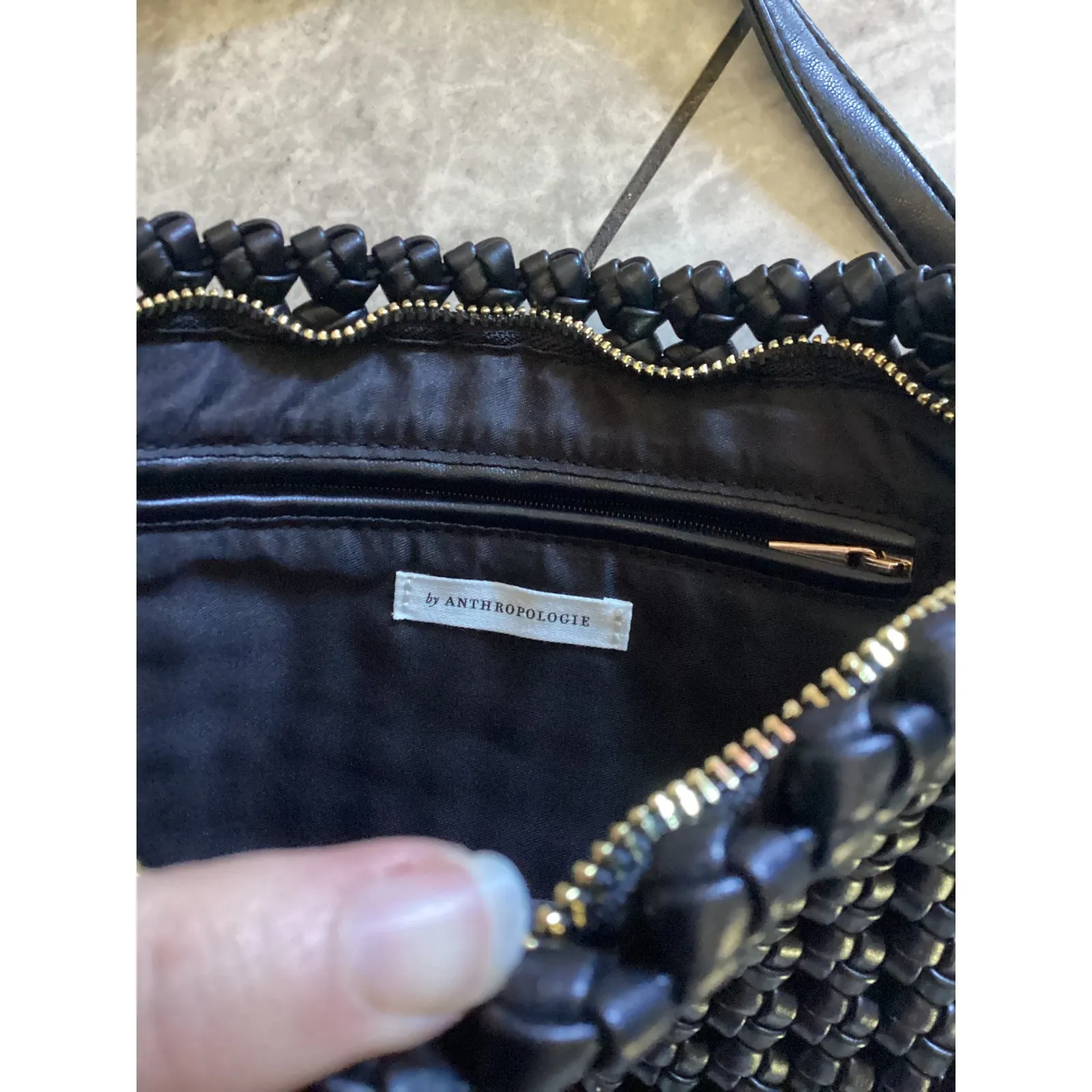 Anthropologie The Kalani Woven Knot Clutch Crossbody Bag Black Faux Leather - Image 6