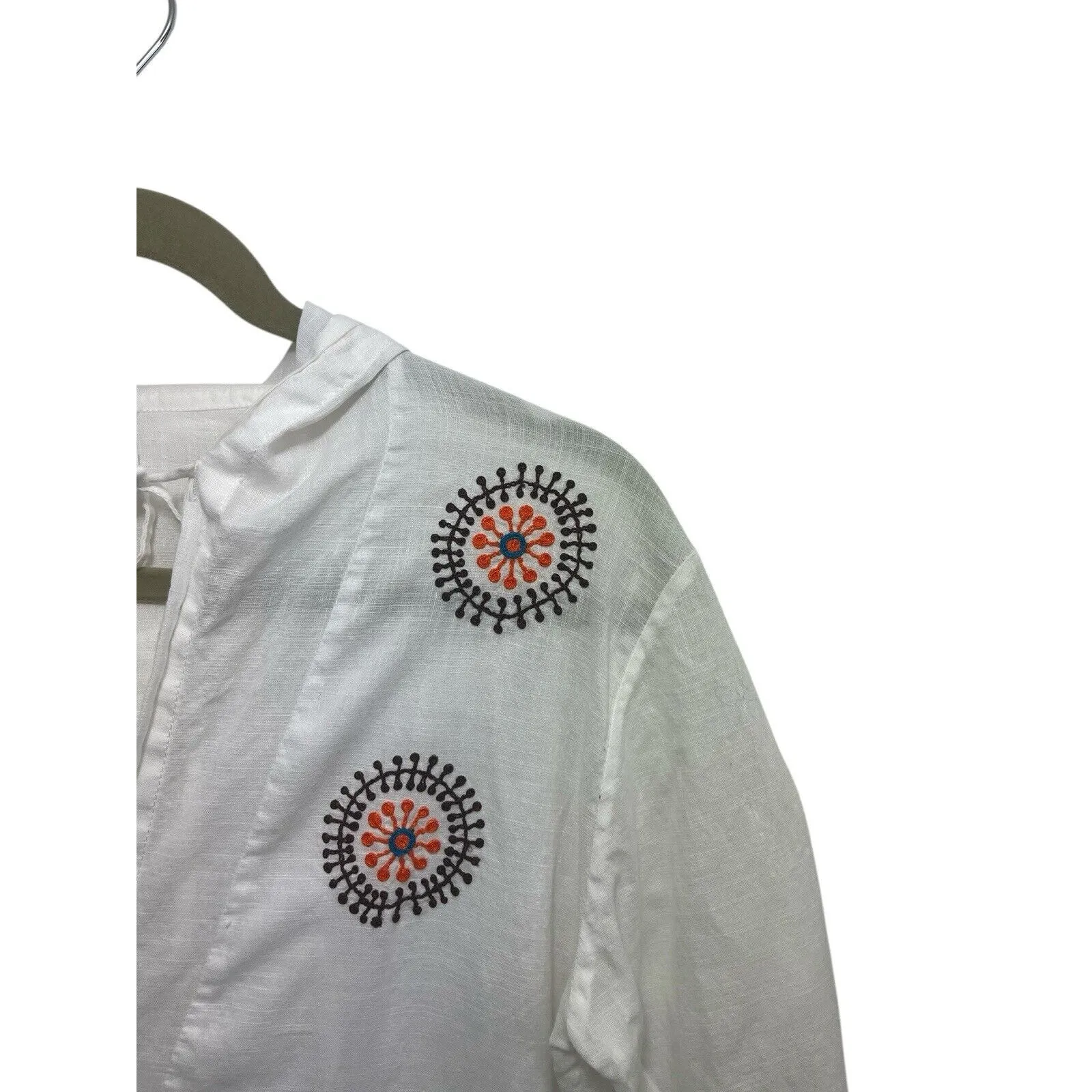 Roberta Freymann Women's Tunic Coverup V Neck White Embroidered Large Resort 90s - Image 11