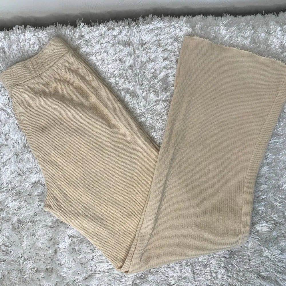 Wildfox Ribbed Wide Leg Cora Pants Size Small Wheat Color - Image 2
