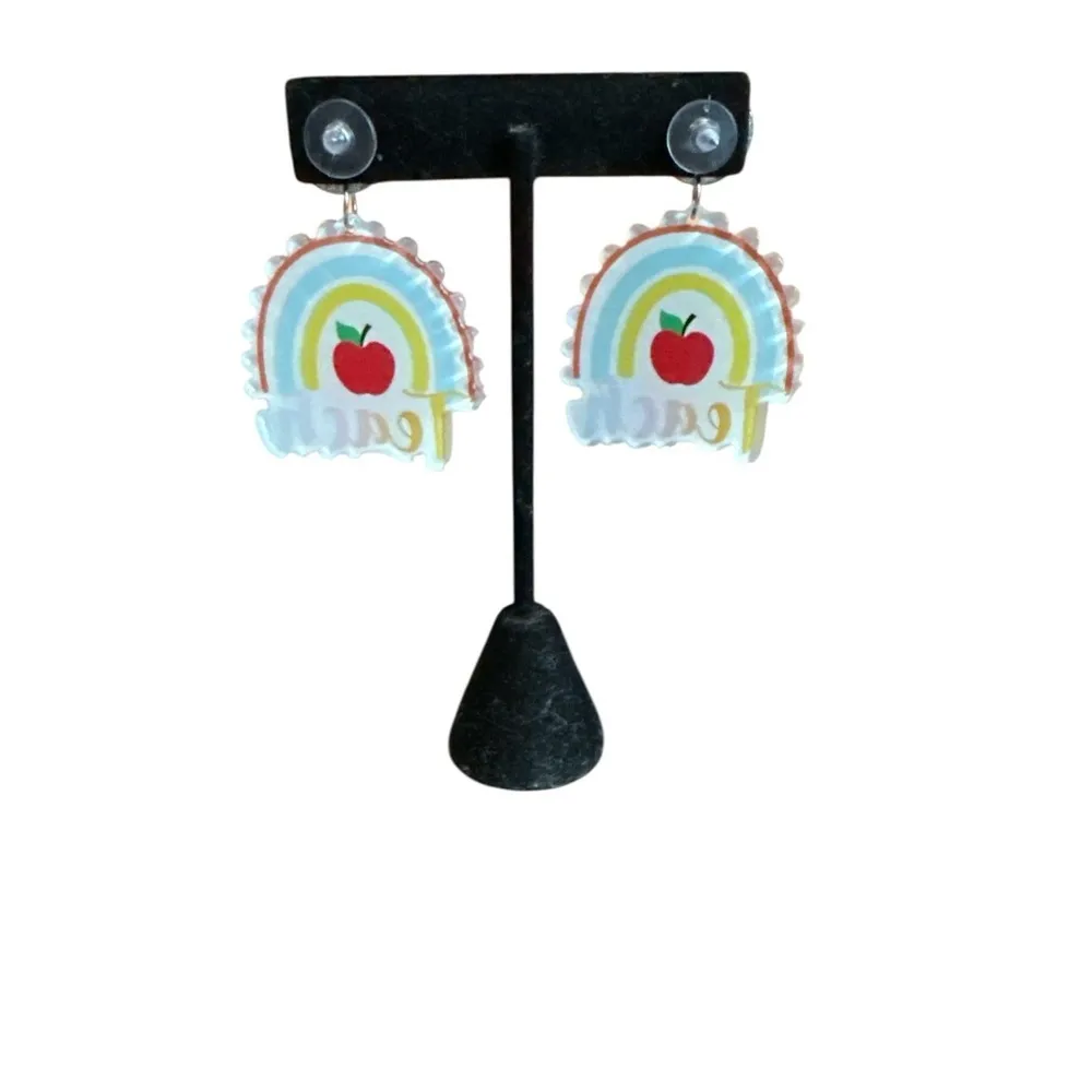 3/$20 Rainbow Apple Teacher Earrings - Image 5