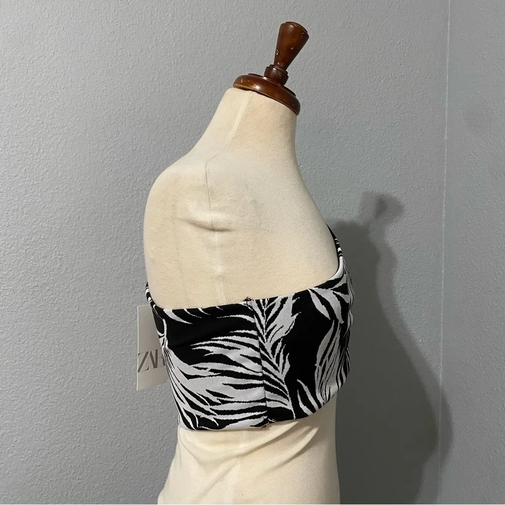 Zara New Black White Jacquard Casual Party Top Asymmetric Neckline Size L - Image 7