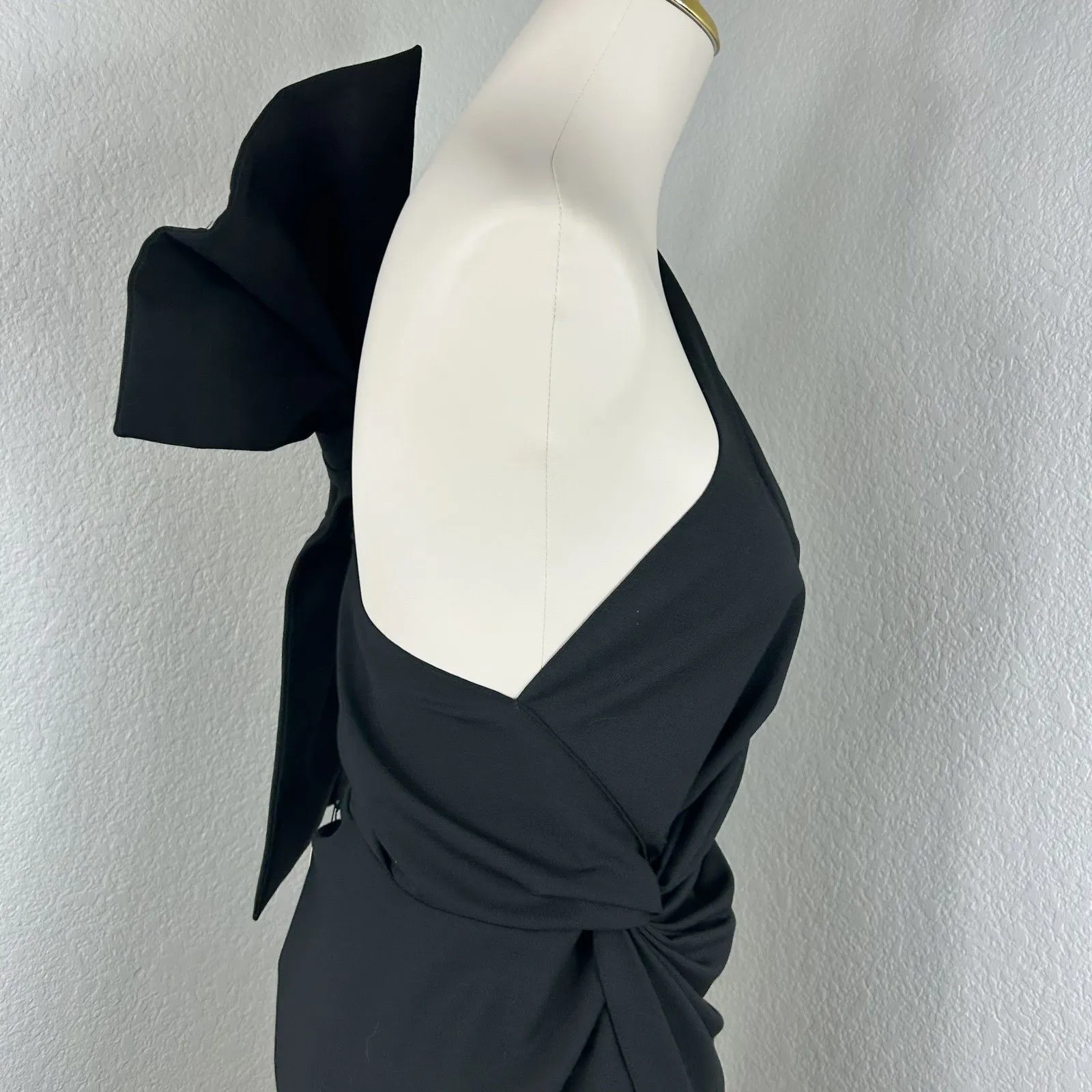 Zara Women's Mini Dress Twist Large Bow Ribbon in Black Cut Out Open Back XL - Image 9