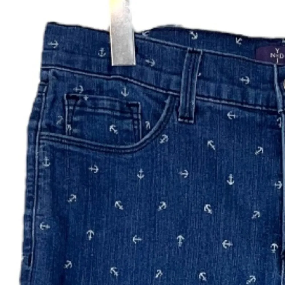 NYDJ Crop Jeans Nautical Anchor Print Mid Rise Medium Blue Wash Women’s Size 10 - Image 8