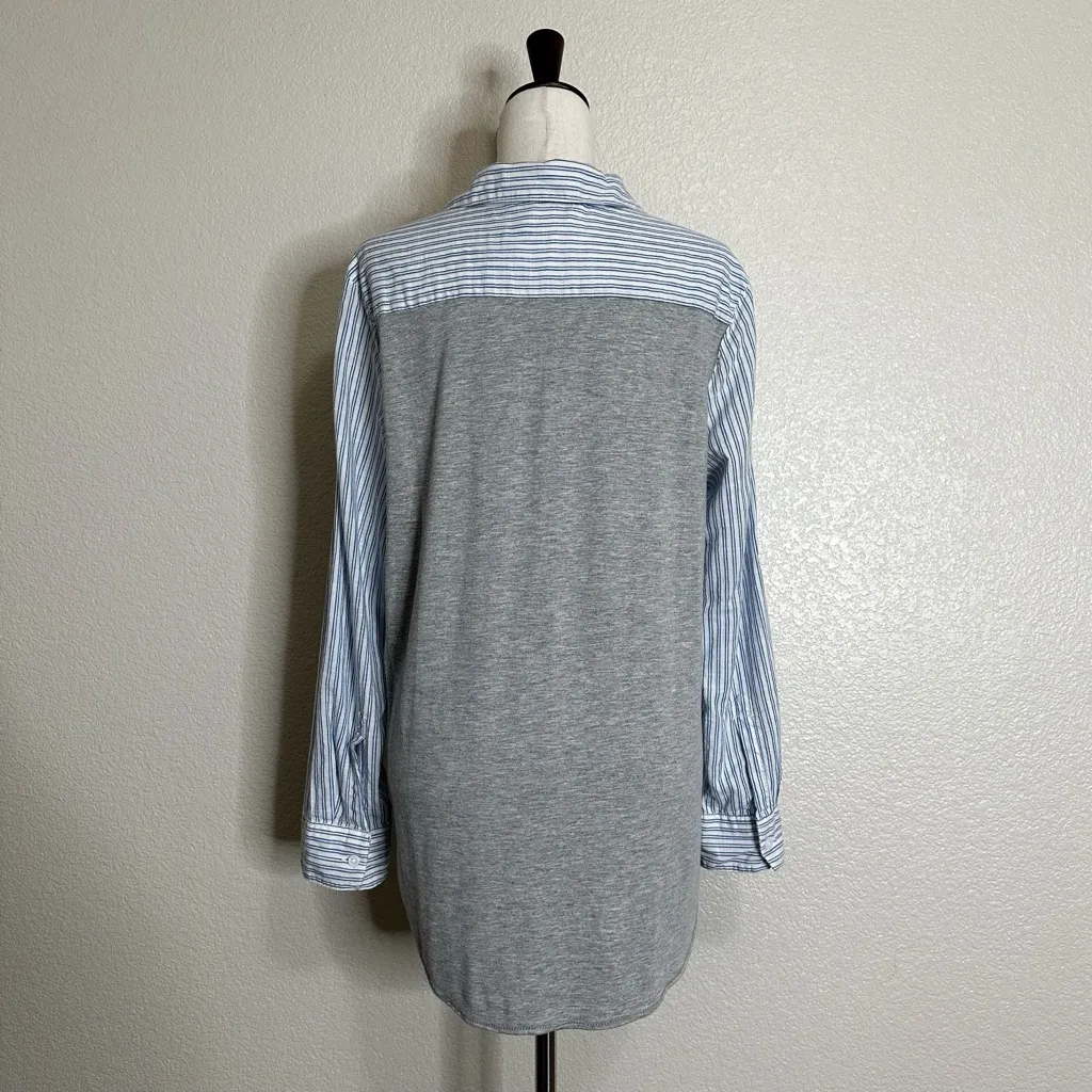 Jane and Delancey Blue White Striped Long Sleeves Button Down Shirt, Sz Large - Image 8