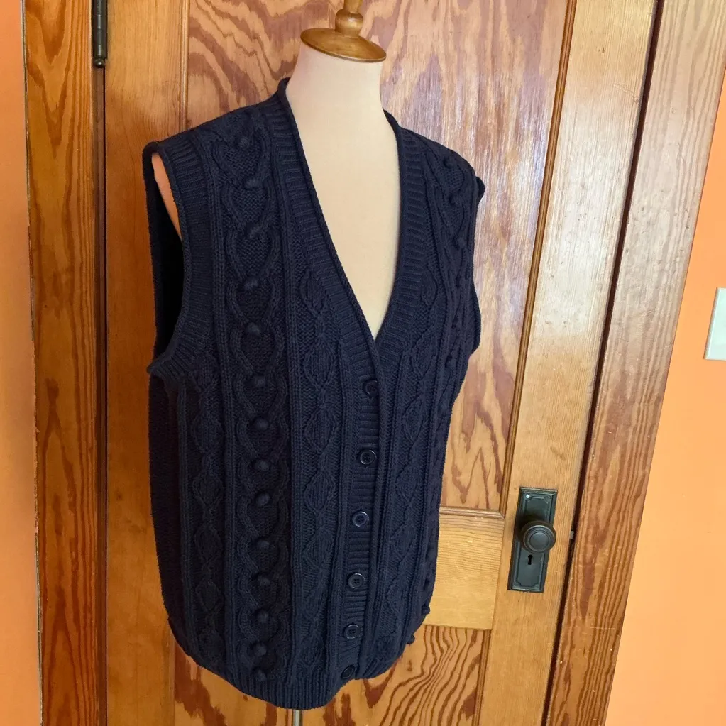 Vintage 90s Blue Chunky Grandpa Cardigan Vest Size L - Image 5