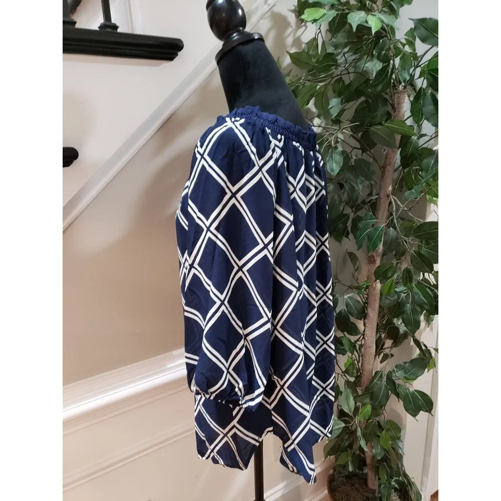 Priority Women's Navy White 100% Polyester Round Neck Long Sleeve Top Blouse 2XL Size XXL - Image 7