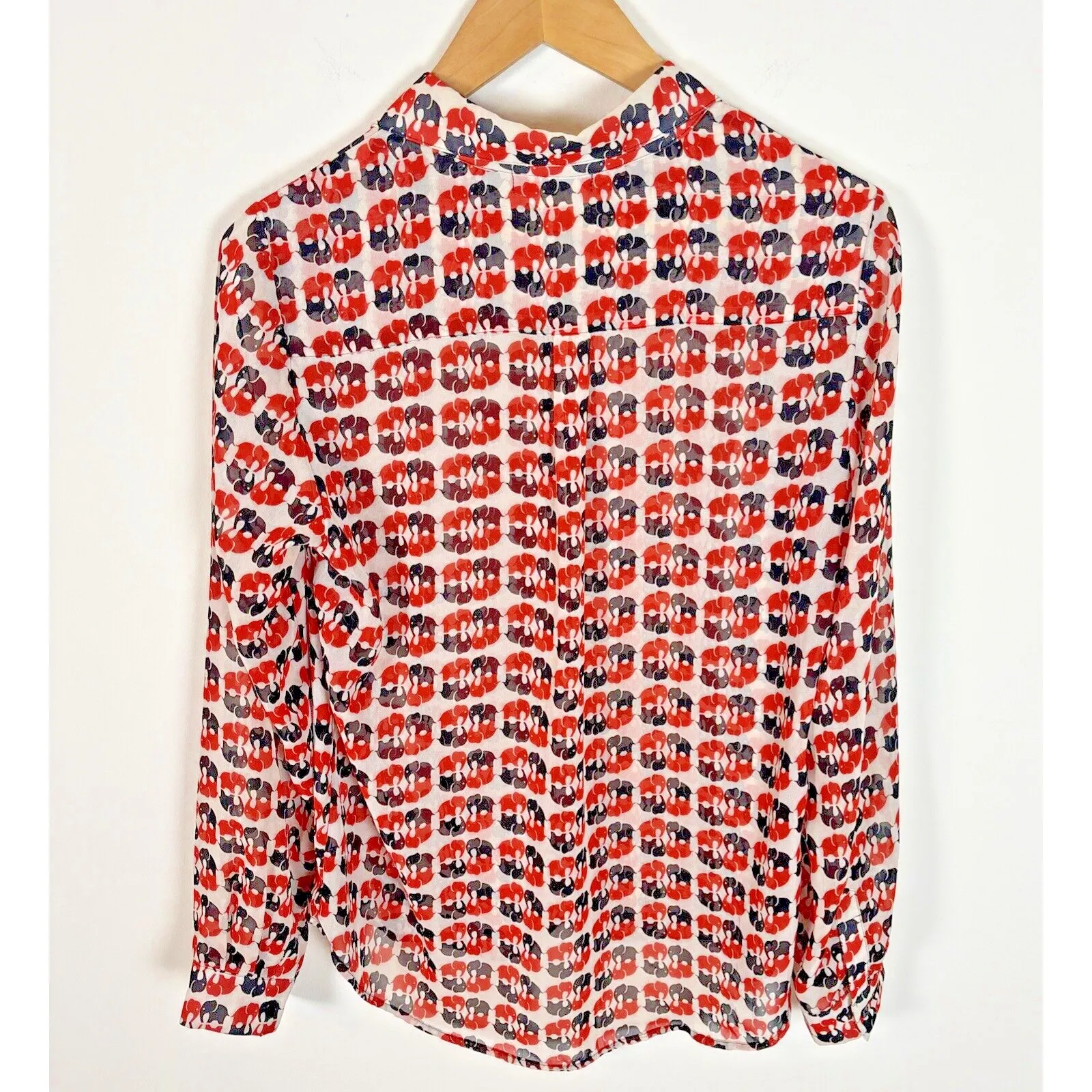 Pleione Shirt Womens S Elephant Red Black Blouse Sheer Button Up Novelty Animal - Image 8