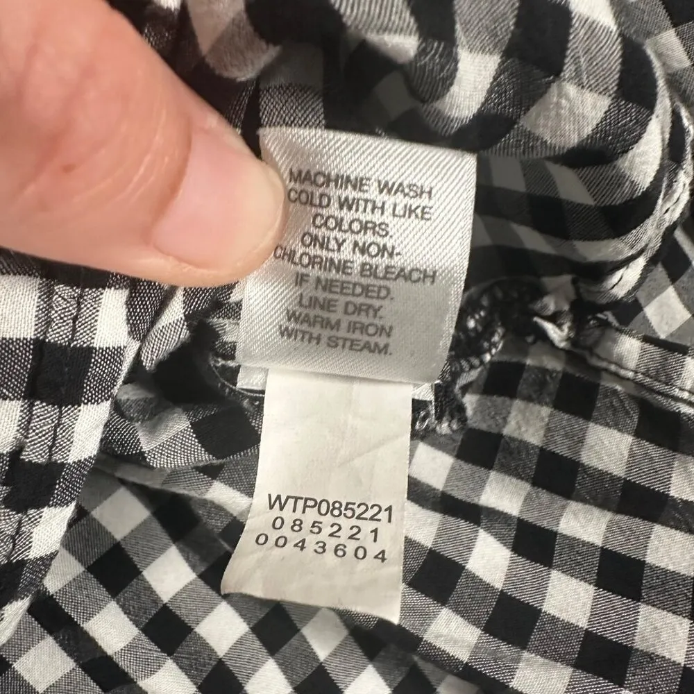 J. Jill Womens Small Black White Gingham Popover Blouse Long Sleeve Split Hem - Image 9