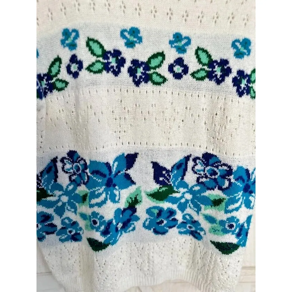 Vintage Villager Floral Knit Short Sleeve Sweater Medium Cottagecore Feminine - Image 4