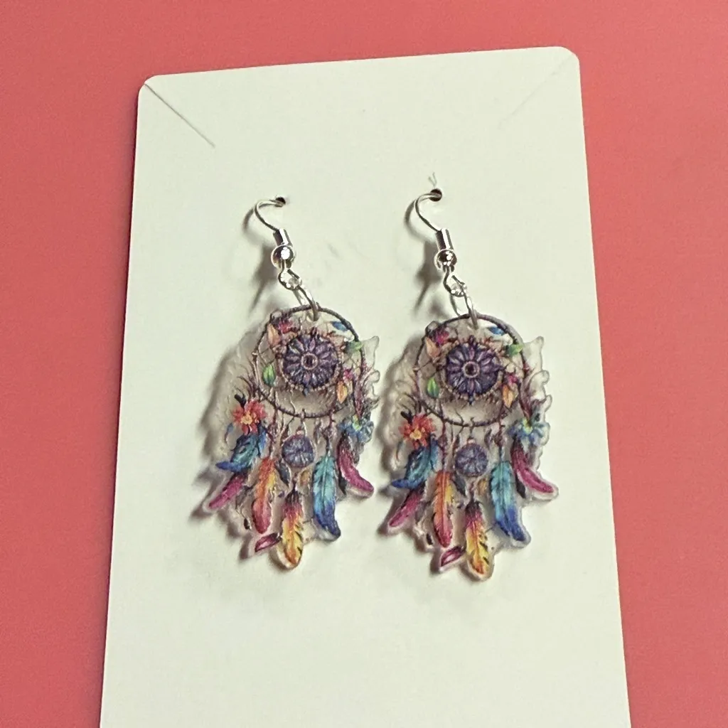 Dreamcatcher Feather Earrings Purple - Image 2