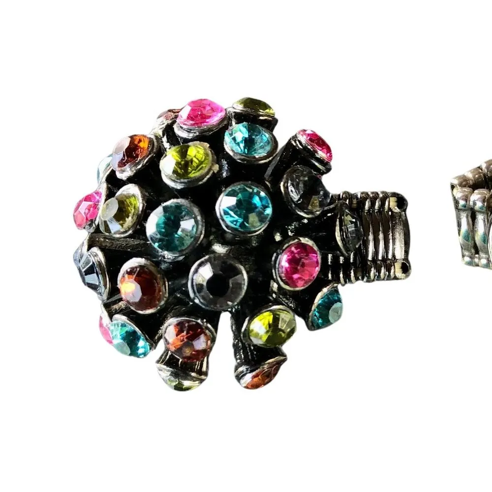 Big Statement Stretch band rings Bundle 2 Multi Color Spheres Silver Rhinestones - Image 7