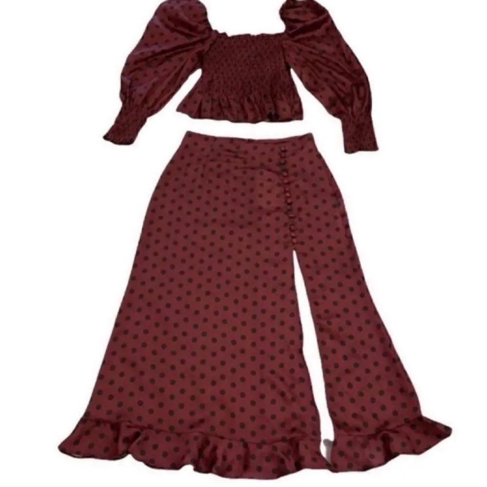 Zara MIDI Polka Dot Mauve & Olive Green Skirt
Set(Size XS) - Image 3