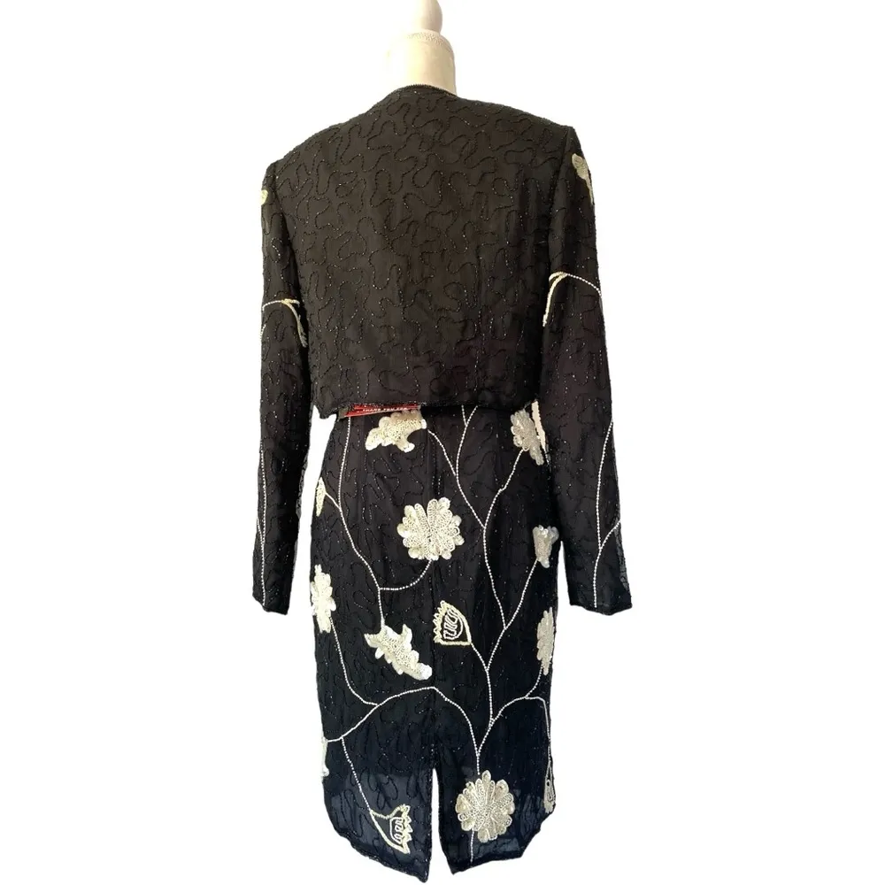 Styleworks Wicked 1990s Beaded Cocktail Dress with Jacket Sz 10 Black - Image 4