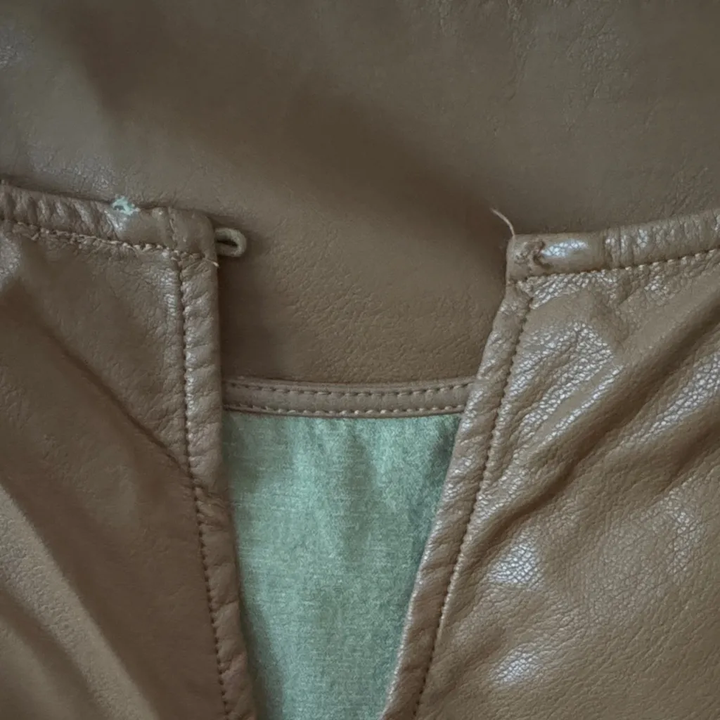 Brown Faux Leather Ruffle Sleeve Top Size M - Image 3