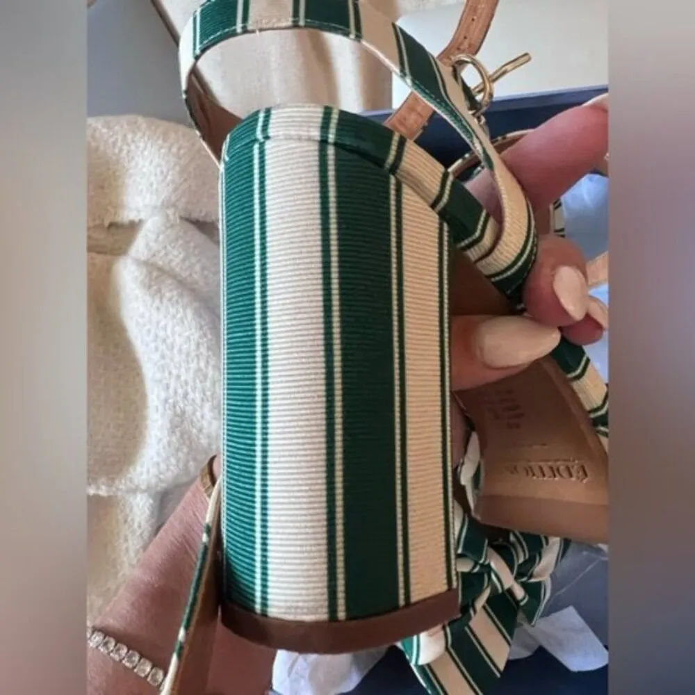 Sezane Editions High Carmela Sandals Green White Stripe Size 11 - Image 11