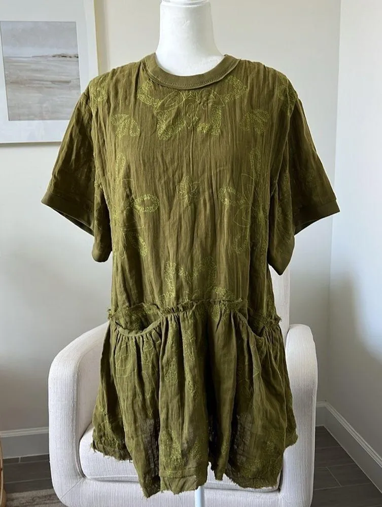 NWOT Free People Picking Petals Embroidered Mini Tunic Dress in Cardamom Seed XS - Image 6