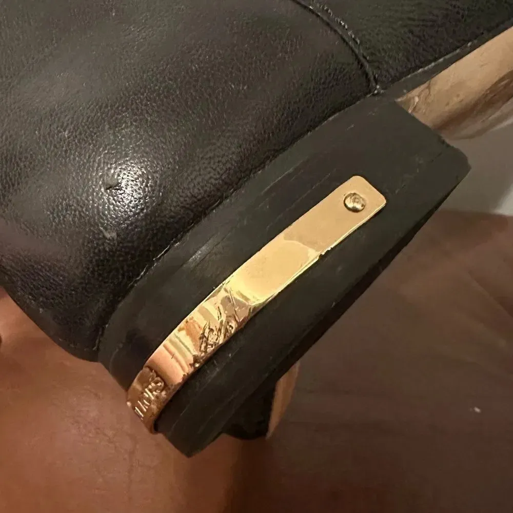 Michael Kors Womens Ailee Riding Boots Black Leather Knee High Studded 6.5 - Image 7