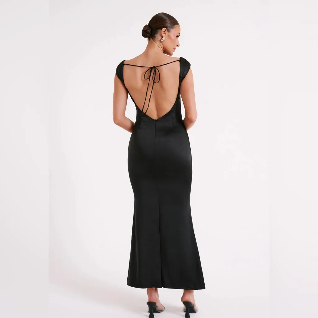 Meshki NEW Lacey Black Satin Maxi Dress - Image 2