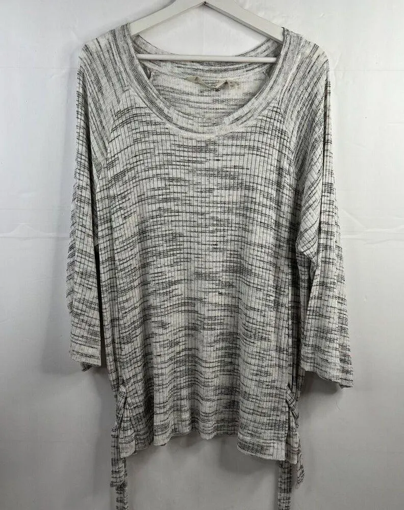Soft Surroundings Sz XL Tunic Top Ribbed Side Tie Knit Gray Space Dye Scoop Neck - Image 3