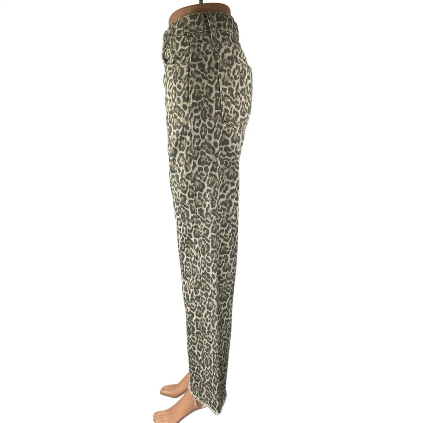 STR Teen Beige Black Leopard Straight Frayed Loose Raw Hem Denim Jeans Size 2 - Image 2