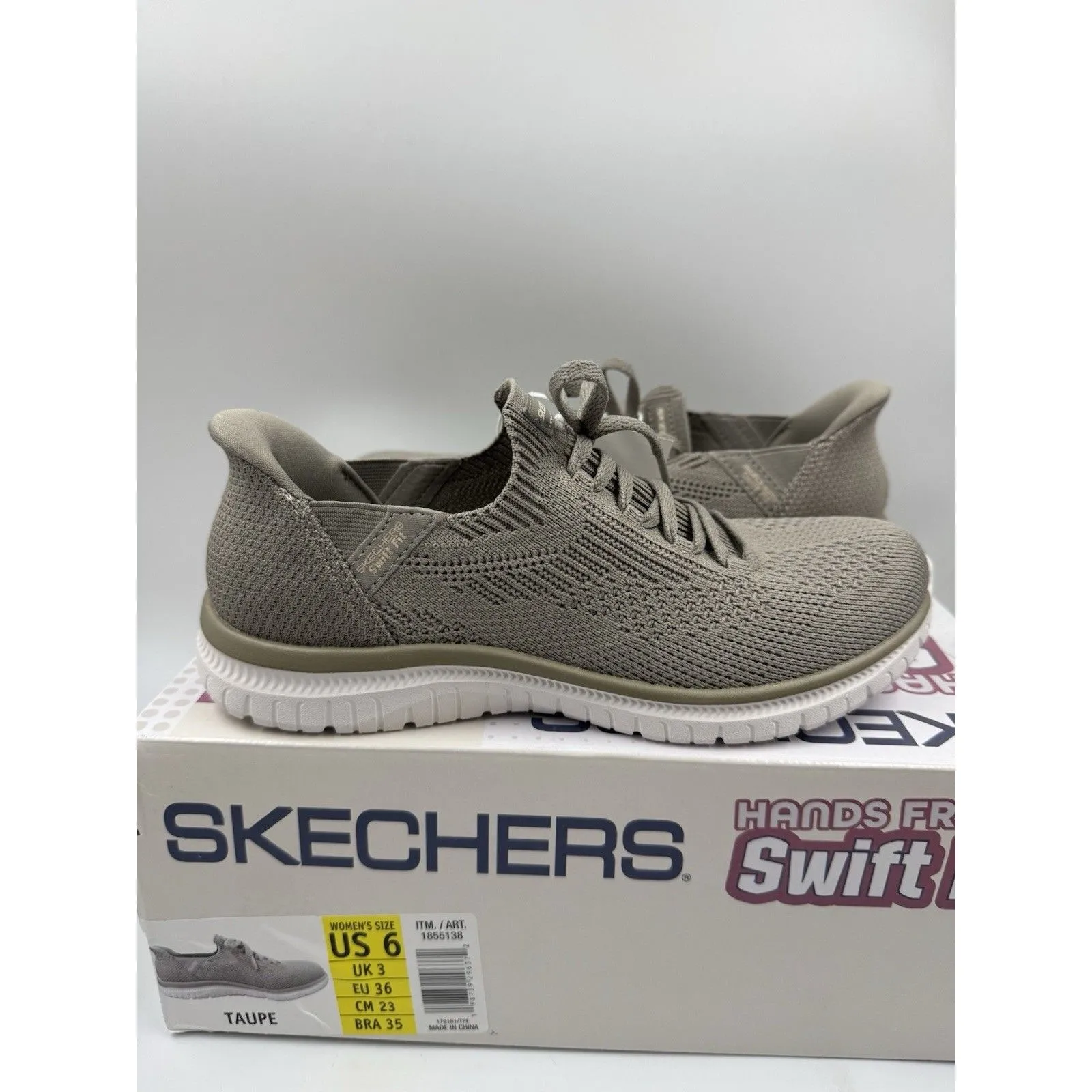 New Skechers Women's Taupe Virtue Swift Fit Sneaker Hands Free Memory Foam Sz 6 - Image 9