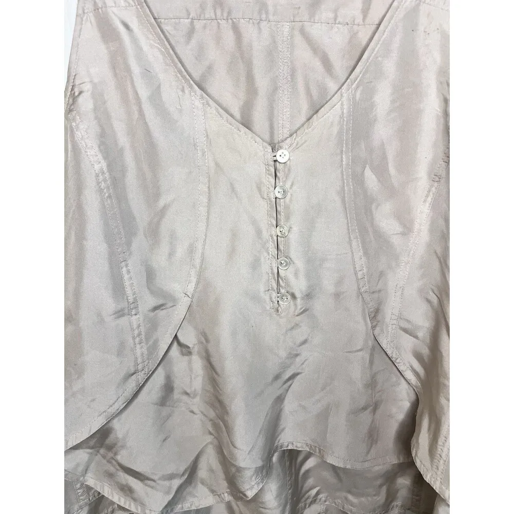 J. Crew Satin Silver Silk Ruffled Tank Top Size 4 Flouncy Y2K Boho Business - Image 3