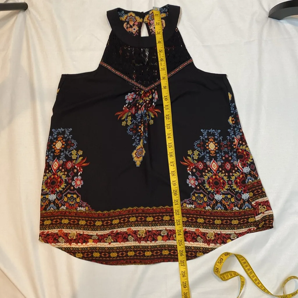 72 Vanity Lace Embroidered Boho Floral Goth Flowy Tank Top Small Black - Image 5