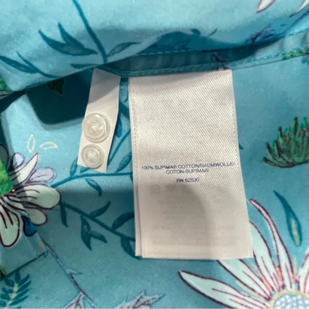 Land's End 100% SUPIMA Cotton No Iron Aqua Floral Button up Shirt ladies size 10 - Image 6