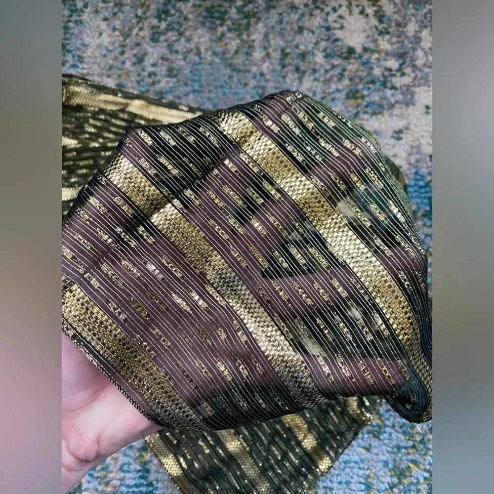 Vintage 60/70s  for the Vera Companies green metallic long hair scarf - Image 7