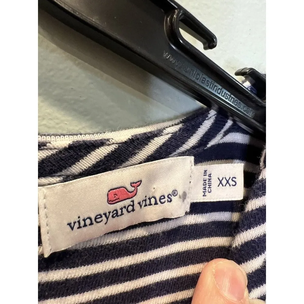 Vineyard Vines Navy Blue & White Striped Thick Cotton Long Sleeve Dress Size XXS - Image 5