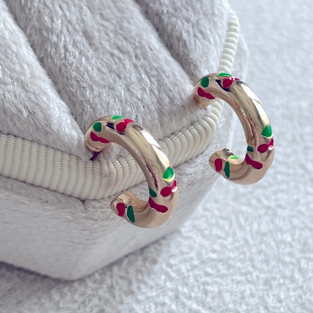 Cherry earrings on open hoop - Image 4