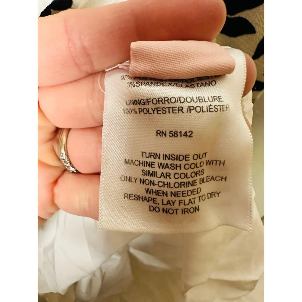 DONNA MORGAN White Black Abstract Printed Front Button Mini Dress Size US8 - Image 12