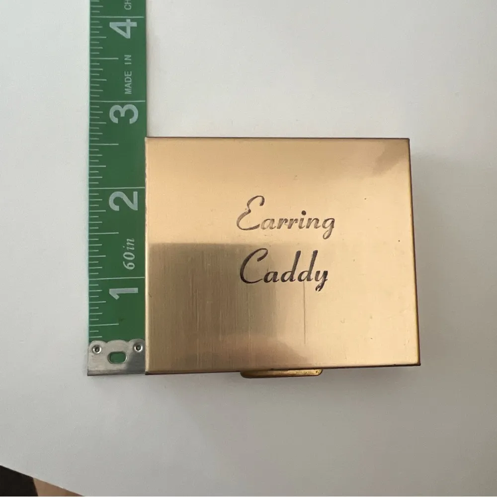 Vtg Gold Tone Pill Jewel Earring Box 1960 Red Inside Retro Old Hollywood Regency - Image 6