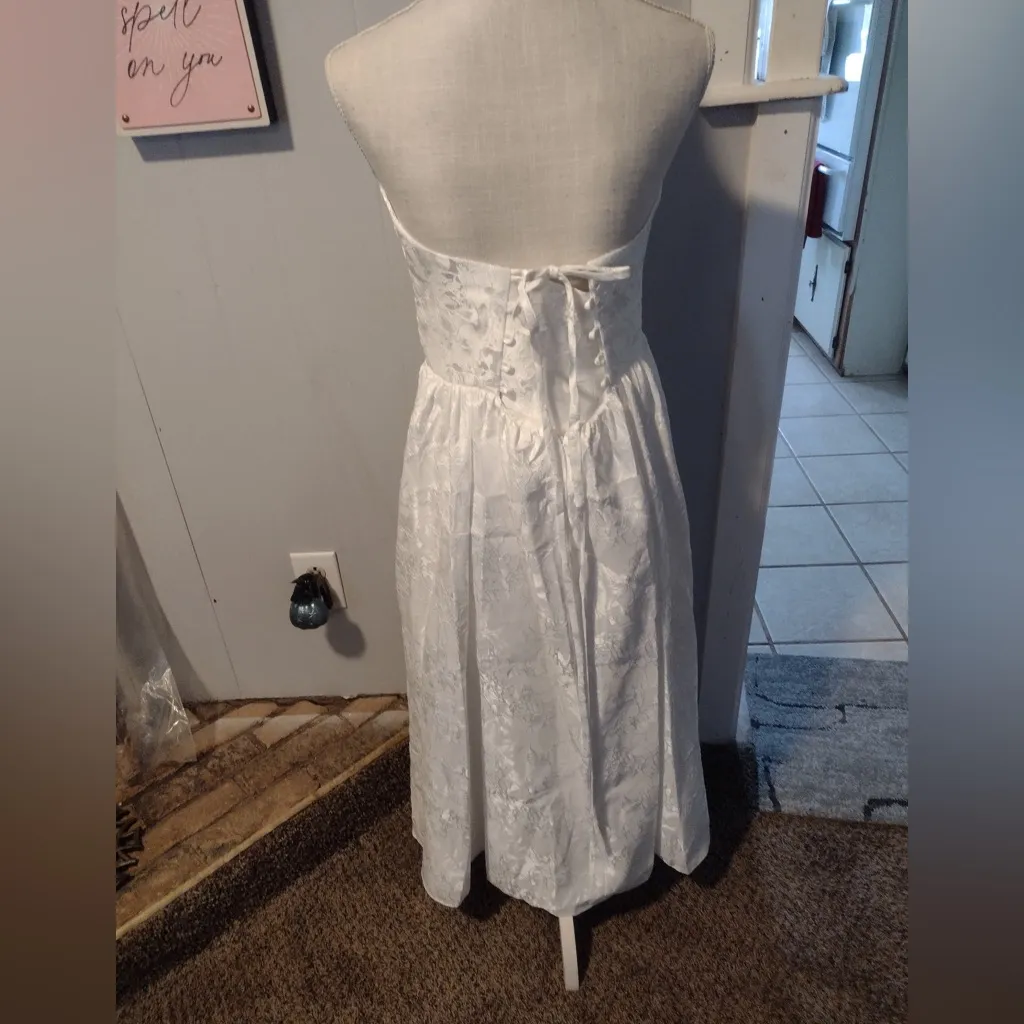 New!Strapless Floral Satin Jacquard Wedding Dress Prom Dress Formal Dress Corset White Size 10 - Image 4